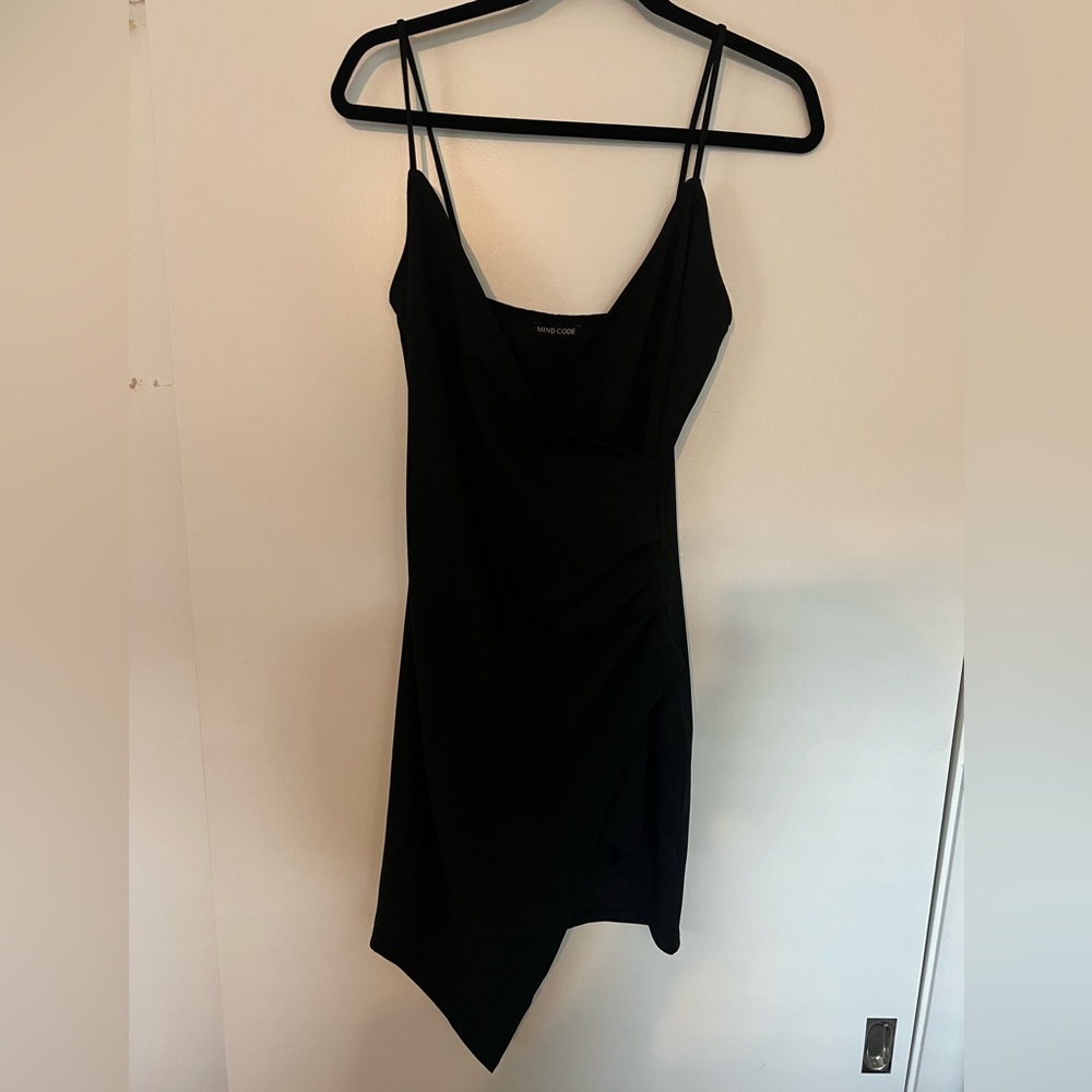 Black club asymmetrical “wrap” dress